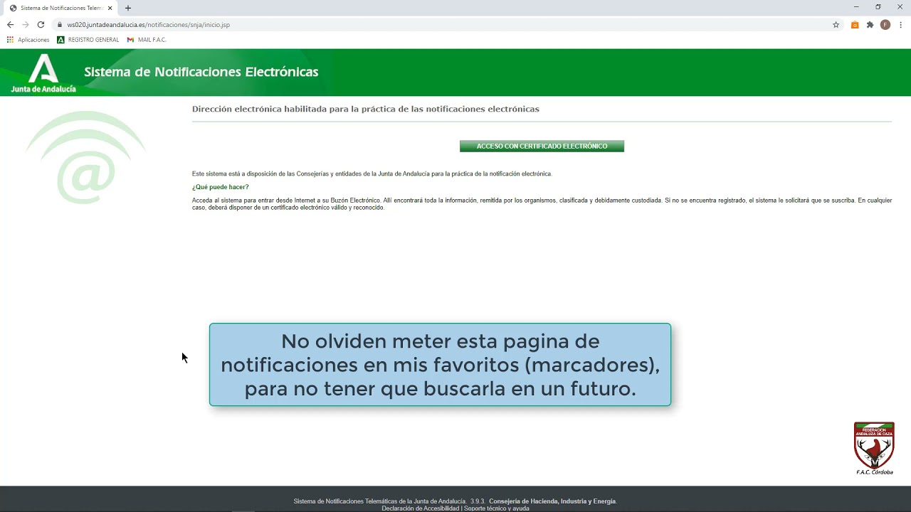 Notificación recibida de la Junta de Andalucía